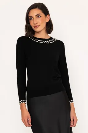 Lace Frill Knit Jumper in Black