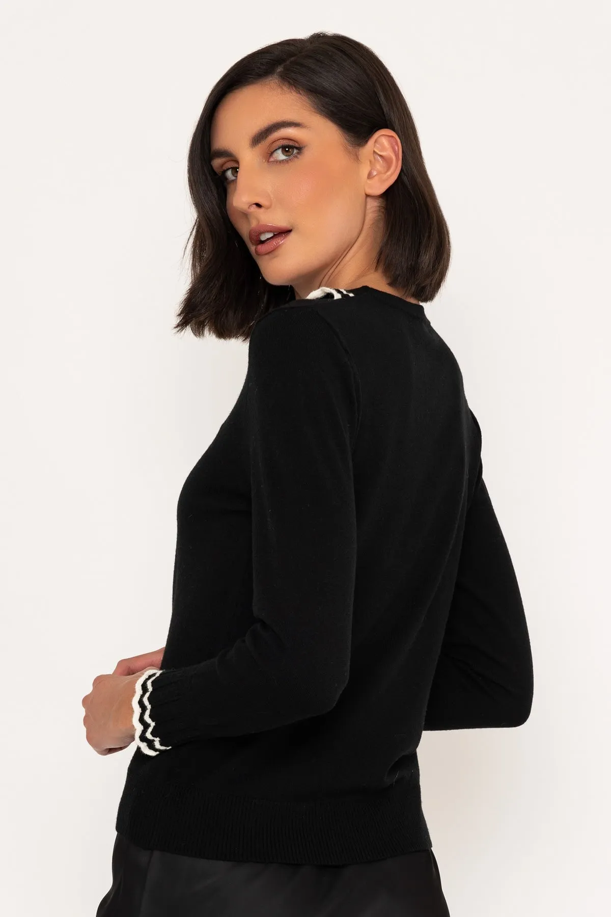 Lace Frill Knit Jumper in Black