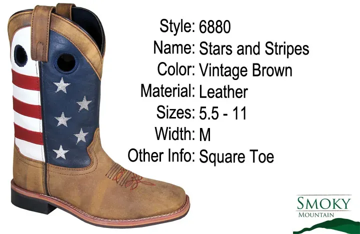 Ladies Patriotic Cowgirl Boots: Smoky Mountain Stars and Stripes - Style 6880