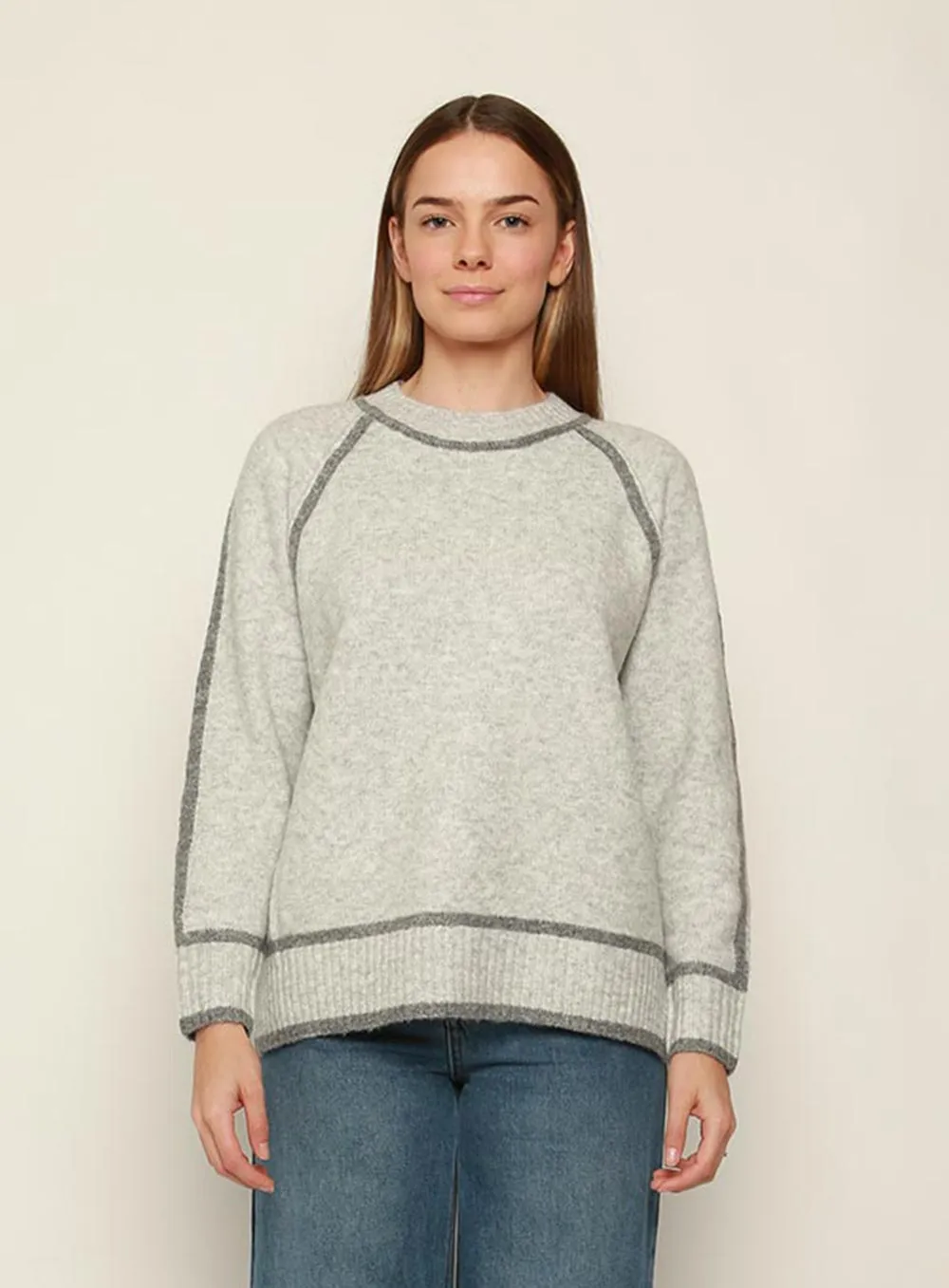 Lavinia Gray Knit Top with Contrast Trim - This will help improve search engine optimization.