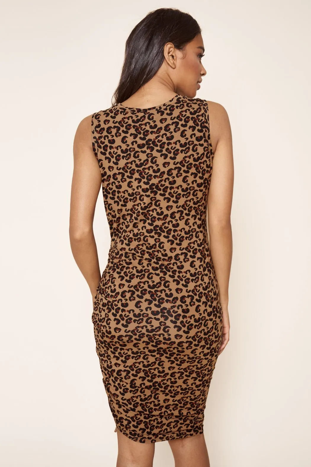 Lea Leopard Sleeveless Ruched Midi Knit Dress