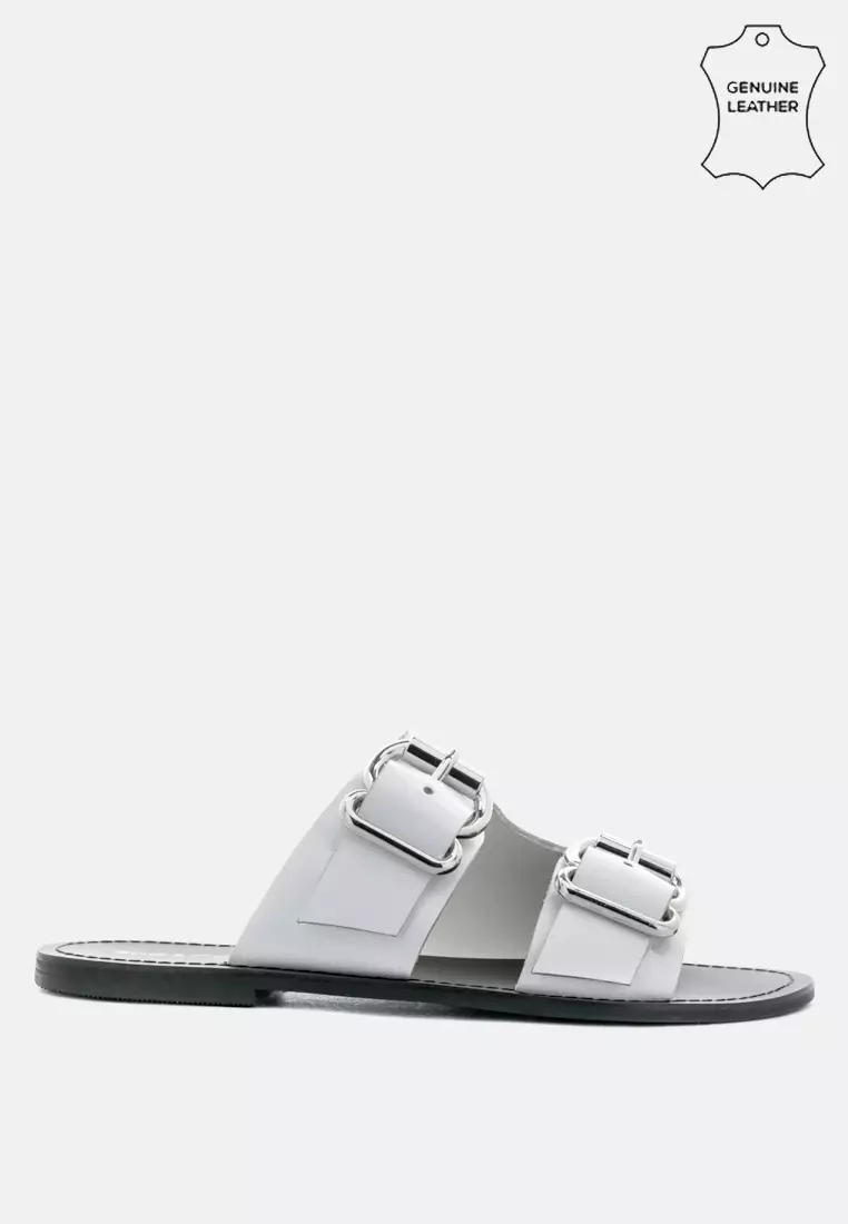 Leather Flat Sandal with Buckle Straps