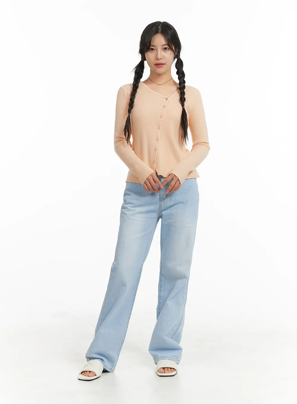 Light Blue Straight Leg Jeans for Women - Style OM427