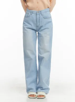 Light Blue Straight Leg Jeans for Women - Style OM427