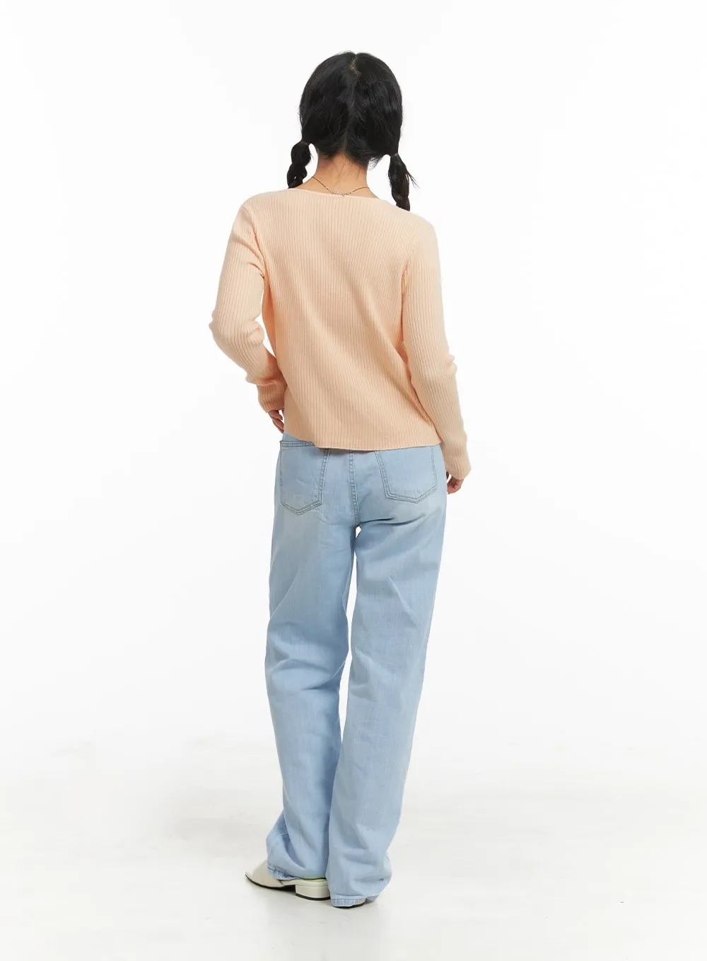 Light Blue Straight Leg Jeans for Women - Style OM427