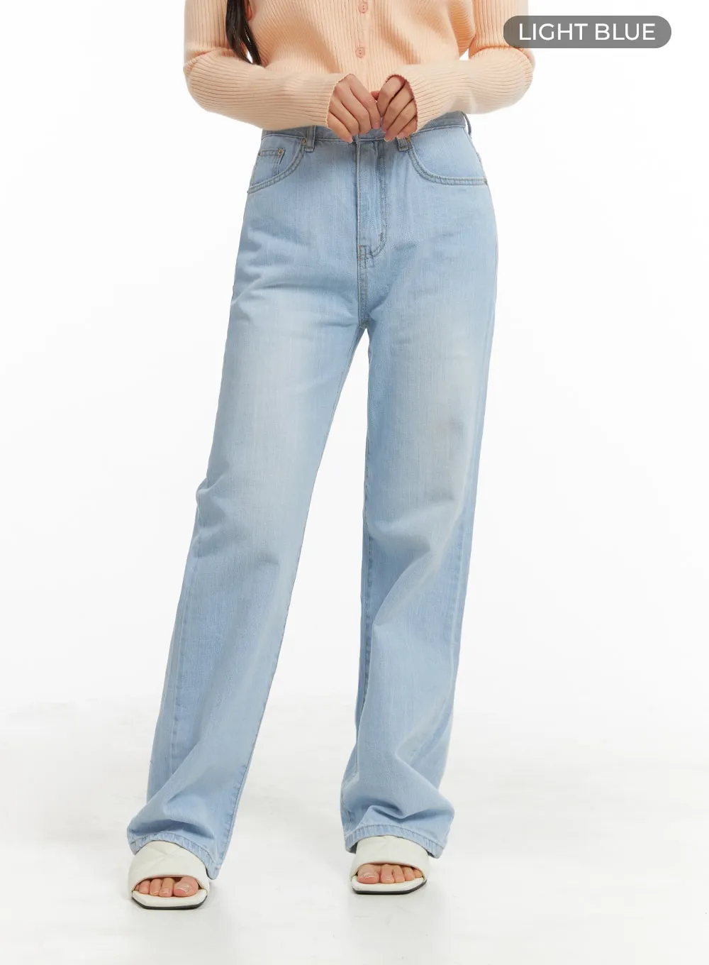 Light Blue Straight Leg Jeans for Women - Style OM427