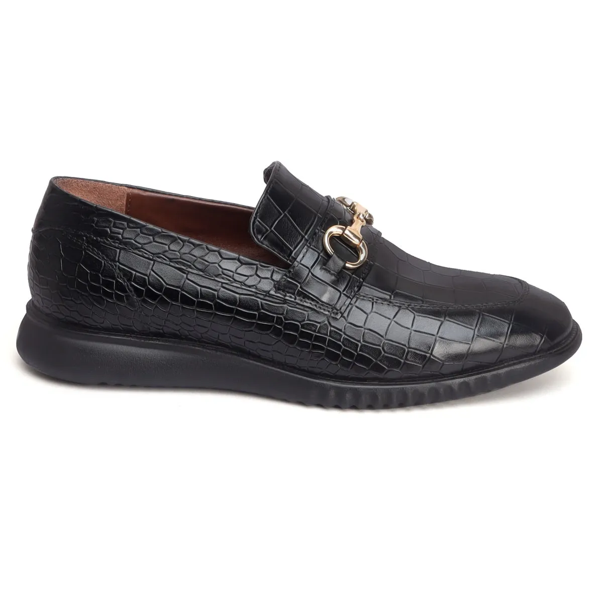 Light Weight Flat Loafer in Black Deep Cut Leather