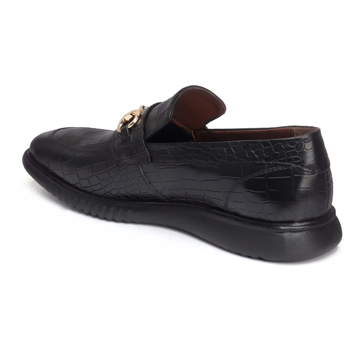 Light Weight Flat Loafer in Black Deep Cut Leather