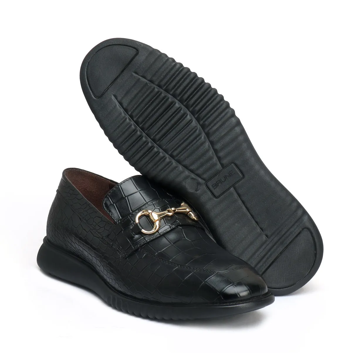 Light Weight Flat Loafer in Black Deep Cut Leather