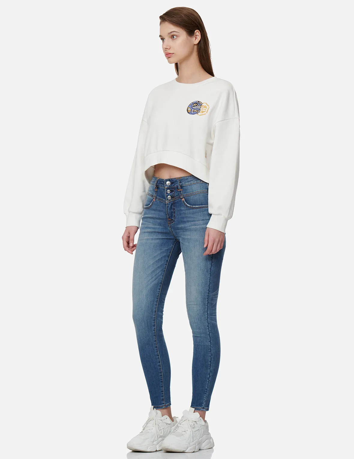 Logo-pattern Seagull Print Skinny Jeans