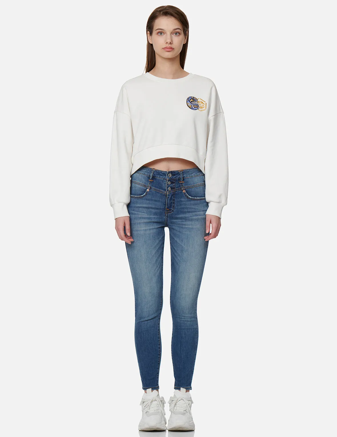 Logo-pattern Seagull Print Skinny Jeans