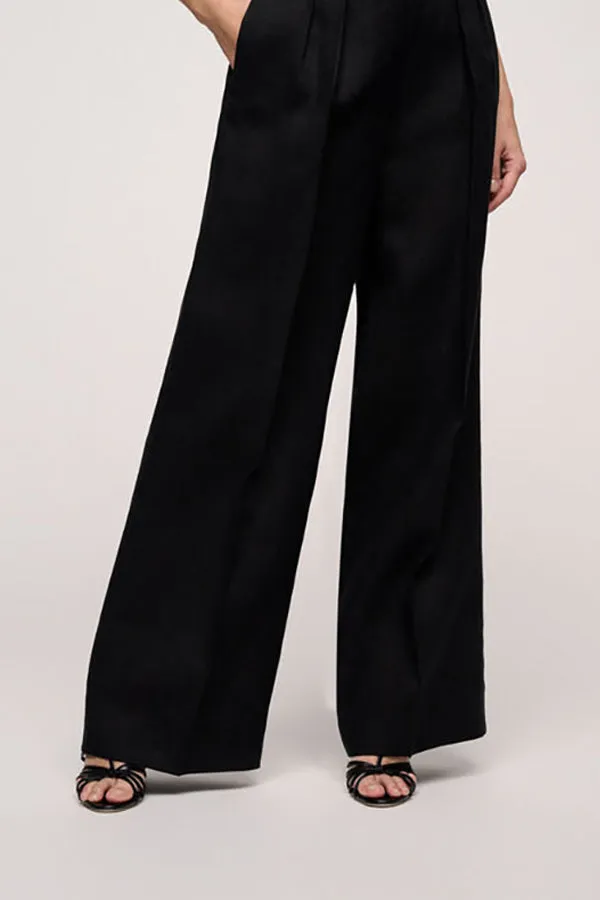 Luisa Spagnoli ATTRICE BLACK WIDE LINEN TROUSERS