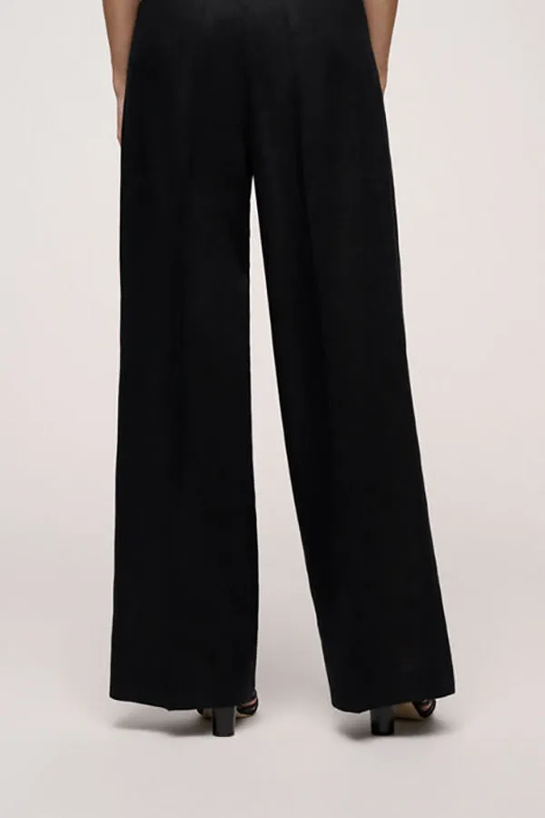 Luisa Spagnoli ATTRICE BLACK WIDE LINEN TROUSERS