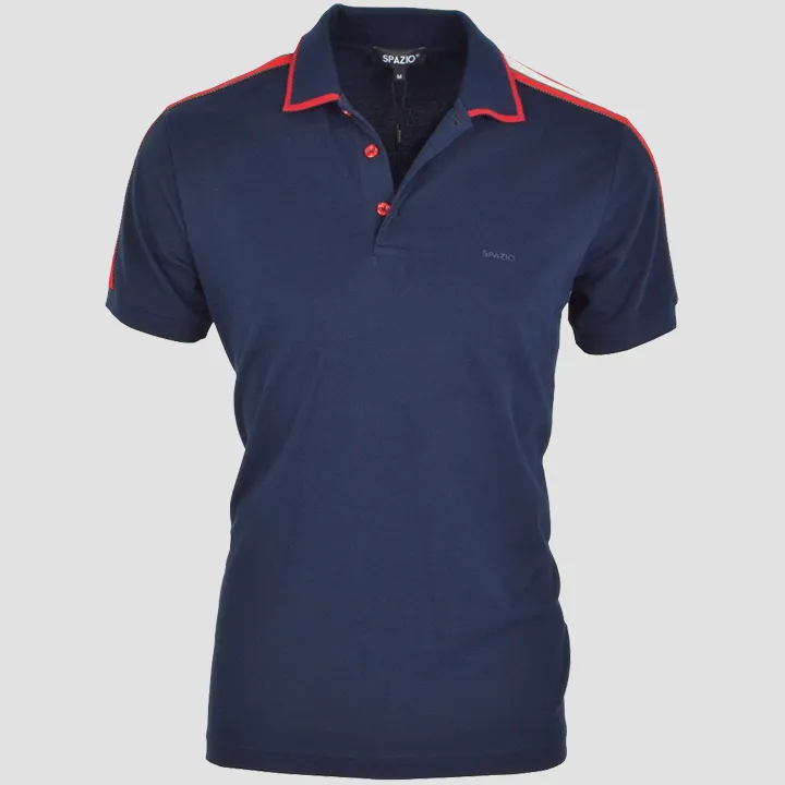 Luxe Stripe Polo (Navy/Red)