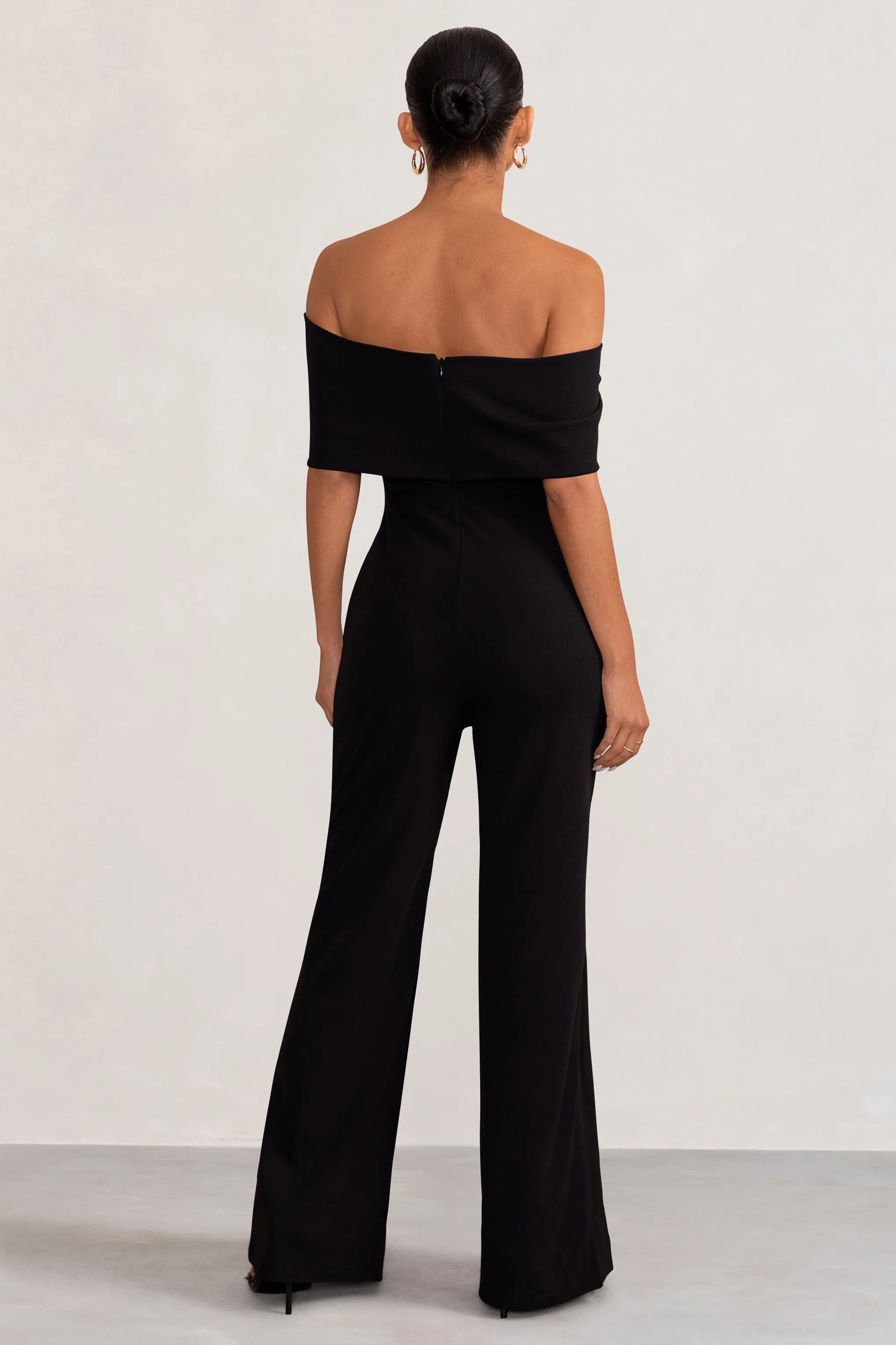 Black Maternity Jumpsuit with Bardot Bow - Meave