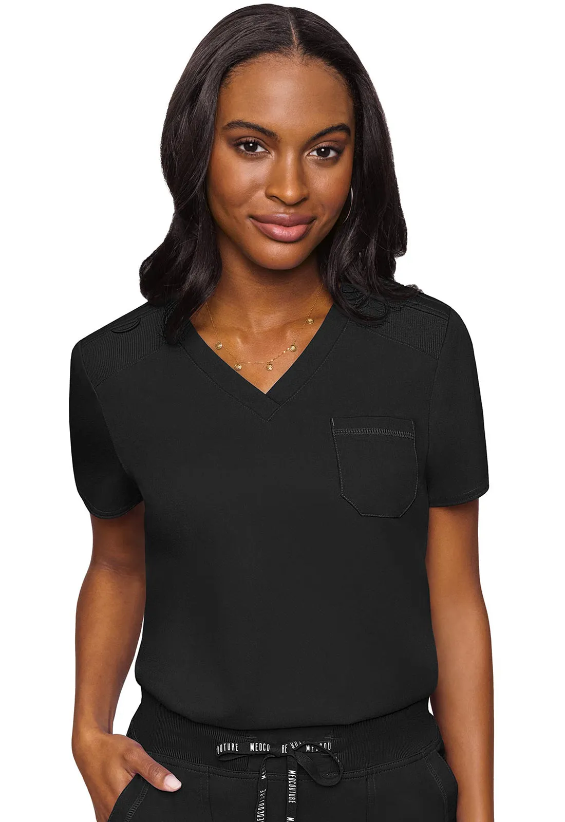 Med Couture Touch Black V-Neck Tuck In