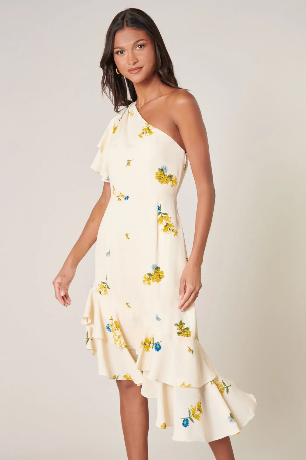 Melba Floral One Shoulder Asymmetrical Dress