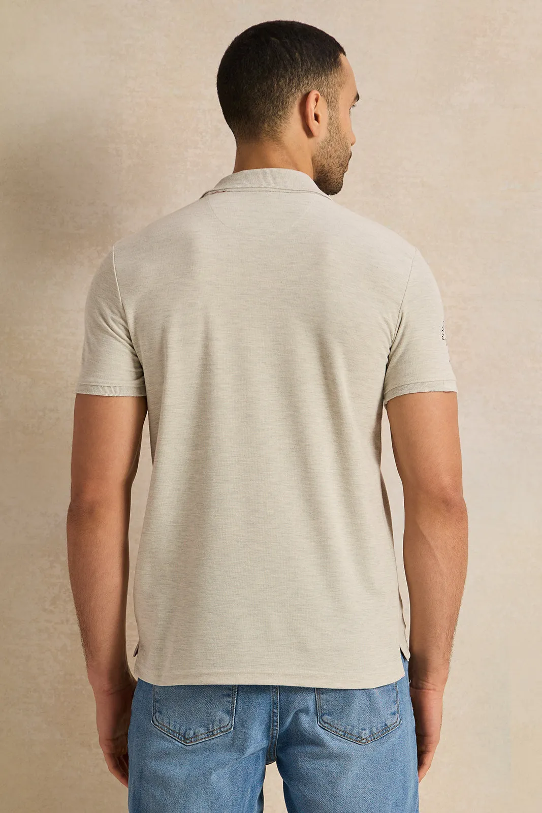 Men Grey Casual Polo T-shirt