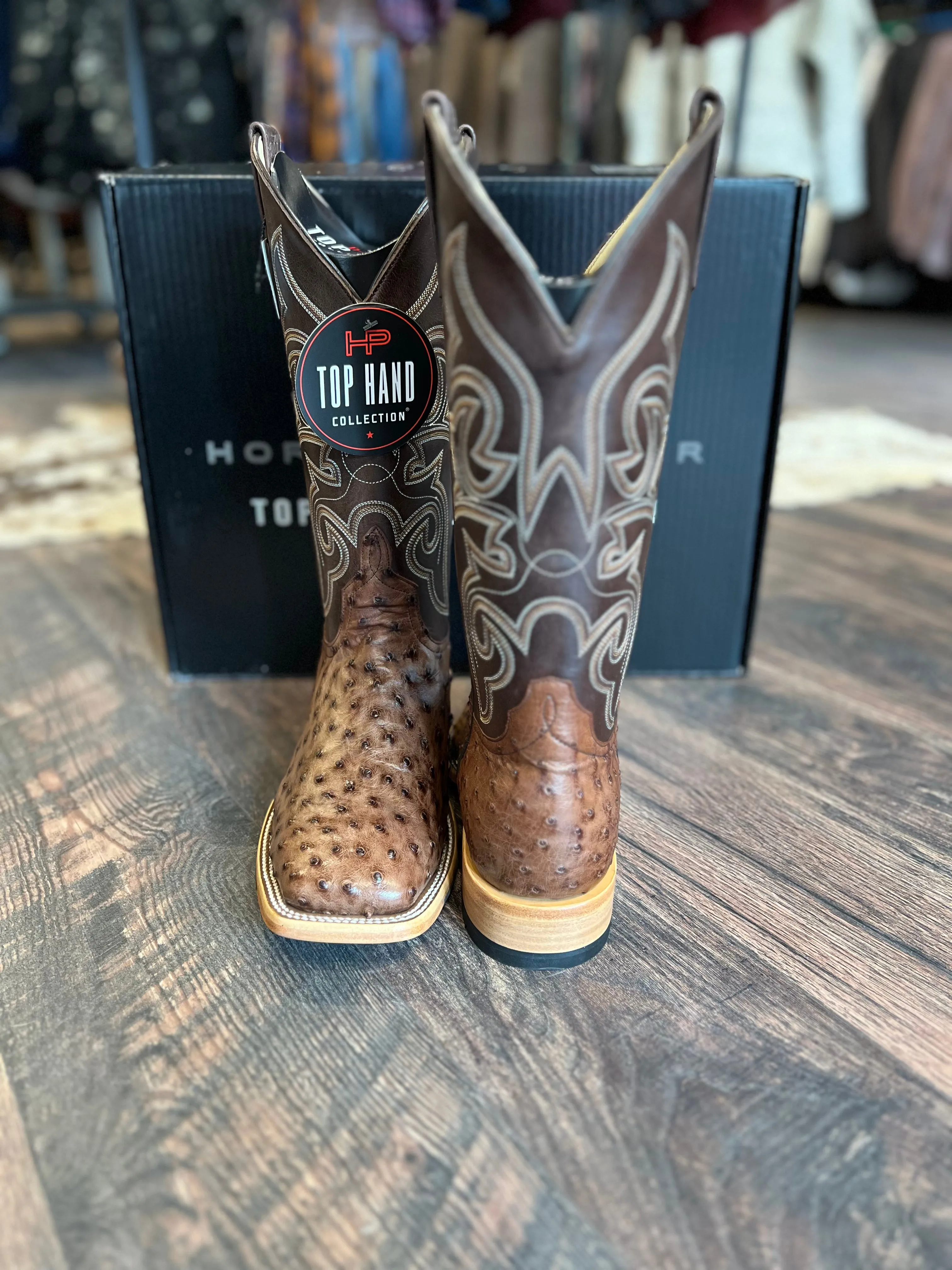 Kango Tobacco Full Quill Ostrich Boots for Men