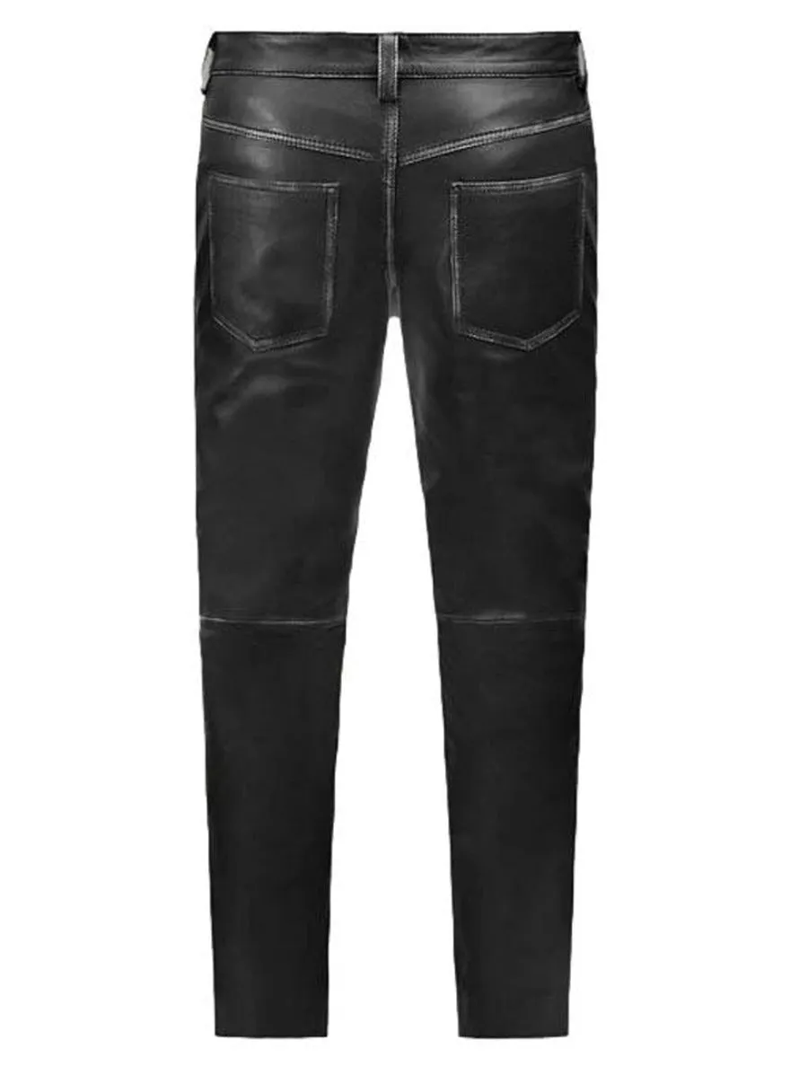 Mens Leather Black Jeans