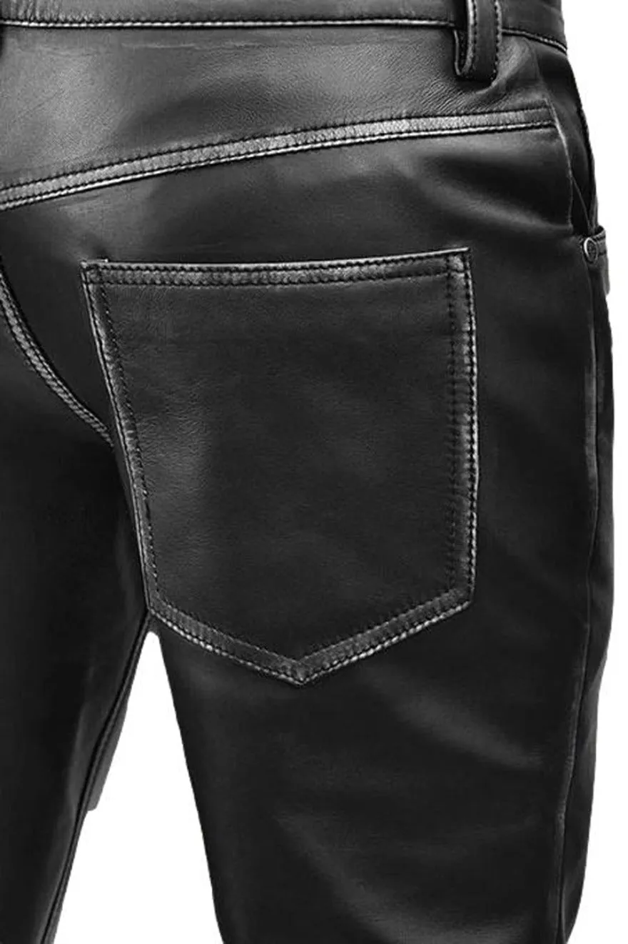 Mens Leather Black Jeans