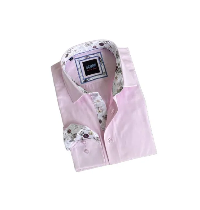 Light Pink Men's Dress Shirt with Floral Accents