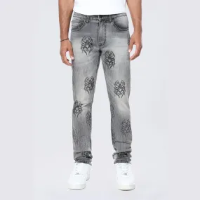 Men's Smoke Rise Slim Spider Rhinestone Jeans Pluto Grey