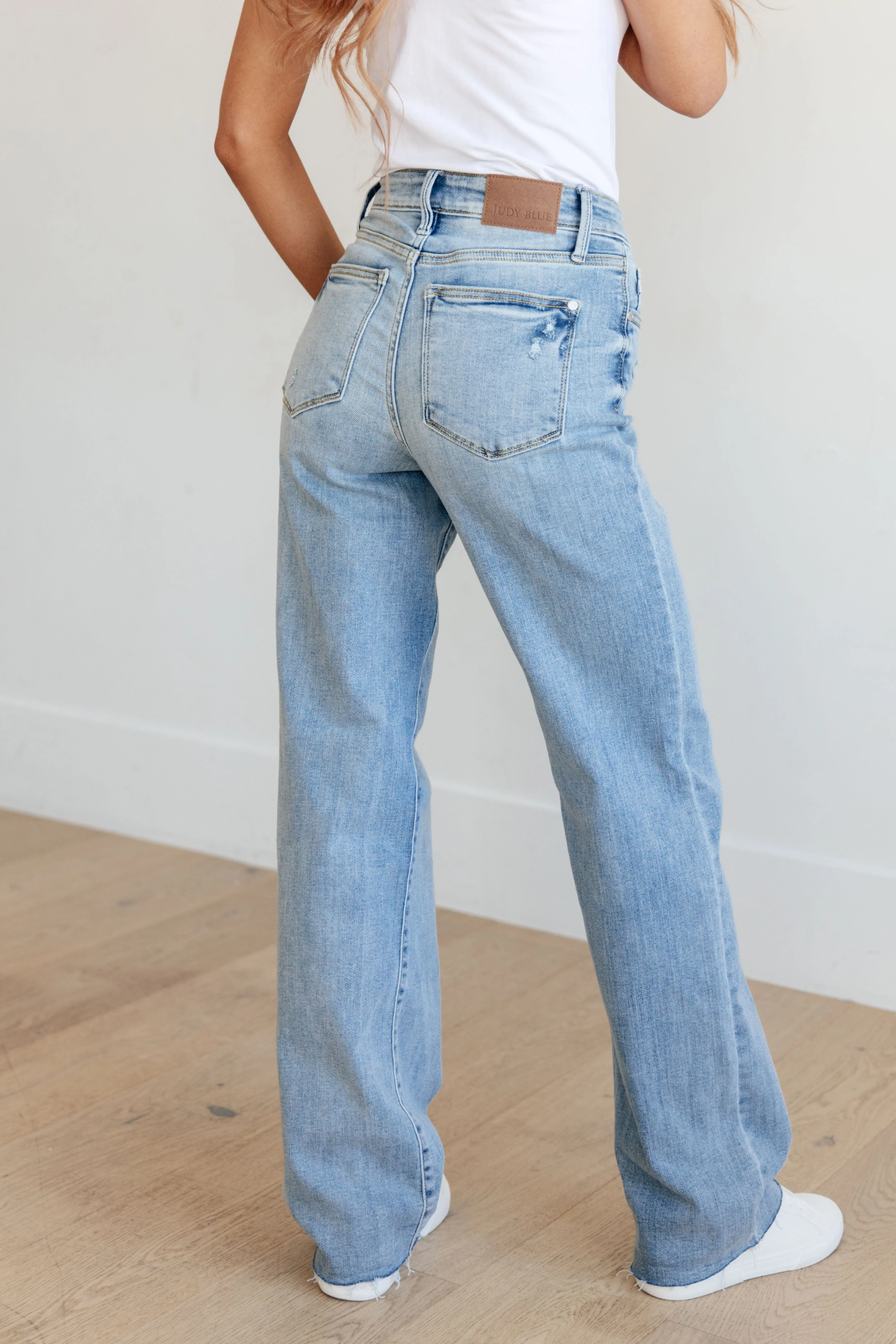 Womens High-Waisted Straight Leg Denim Jeans