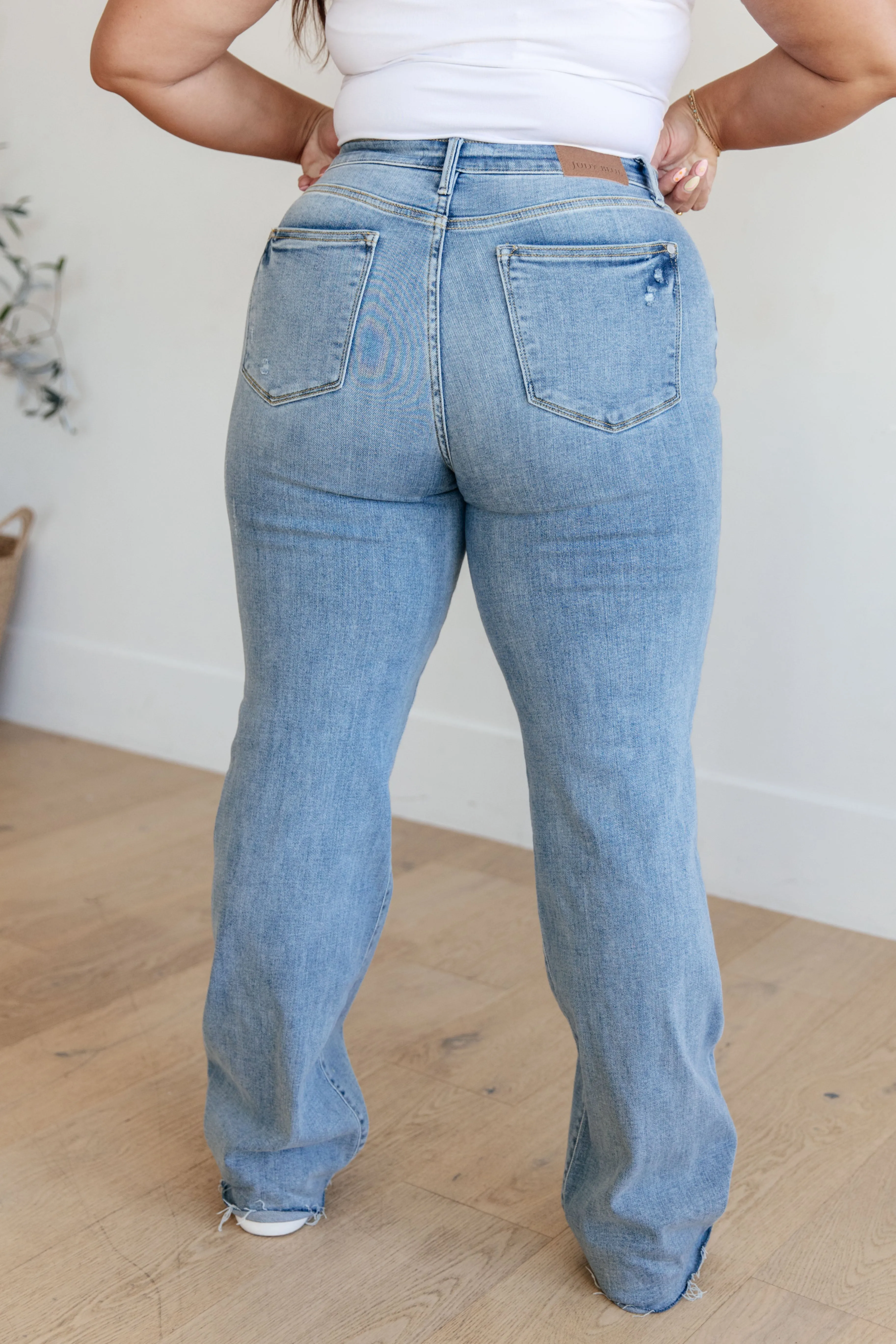 Womens High-Waisted Straight Leg Denim Jeans