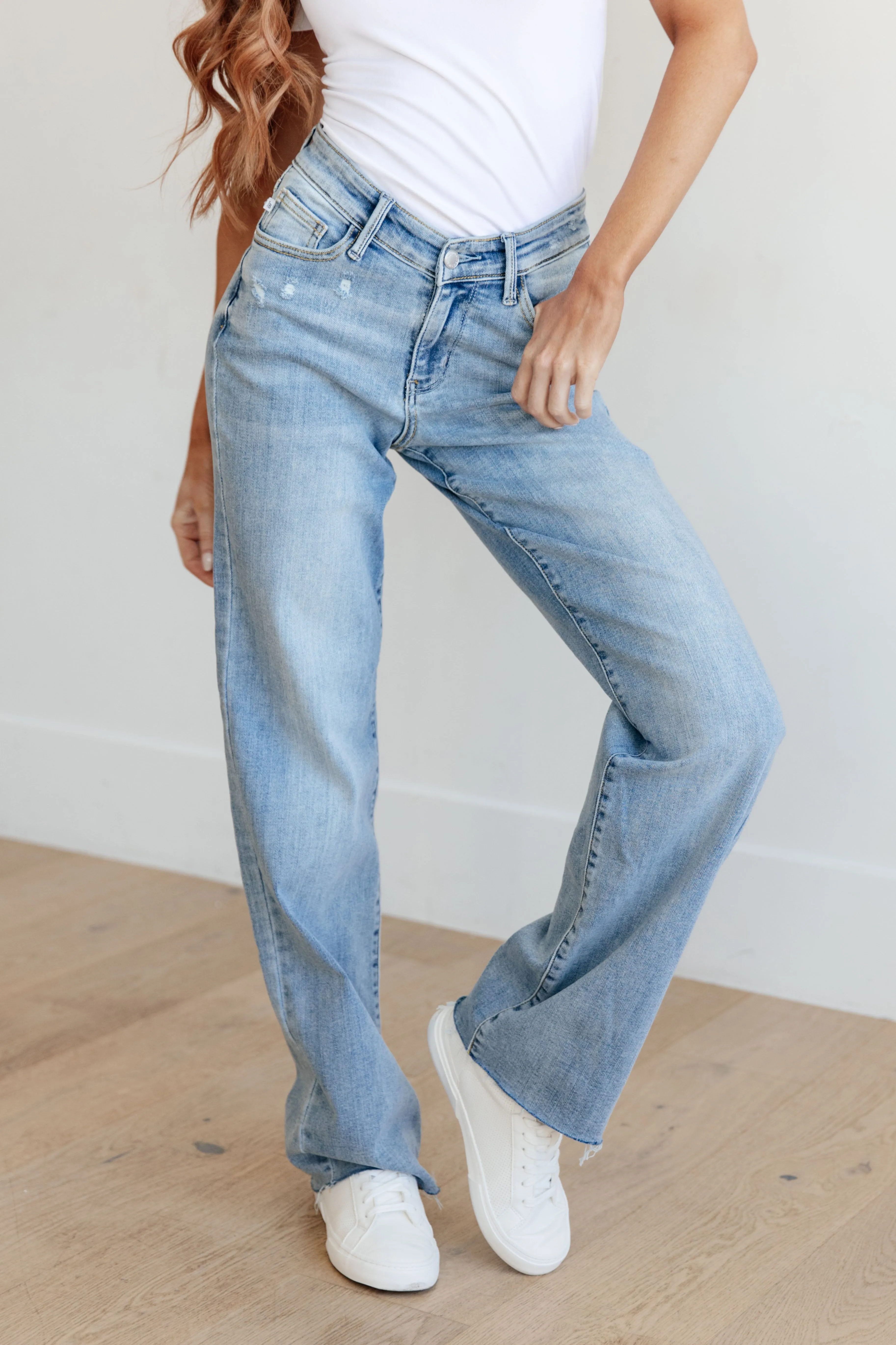 Womens High-Waisted Straight Leg Denim Jeans