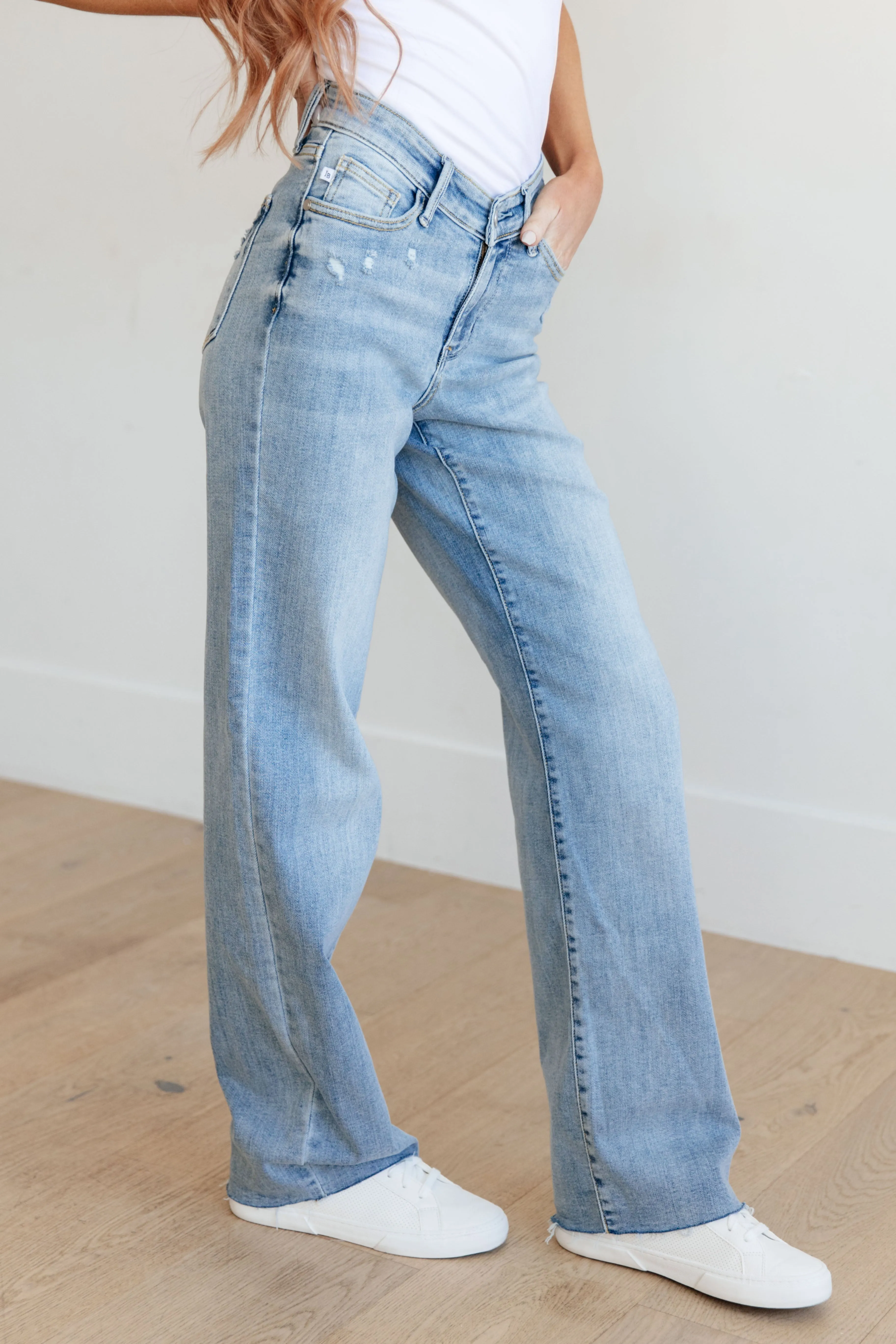 Womens High-Waisted Straight Leg Denim Jeans