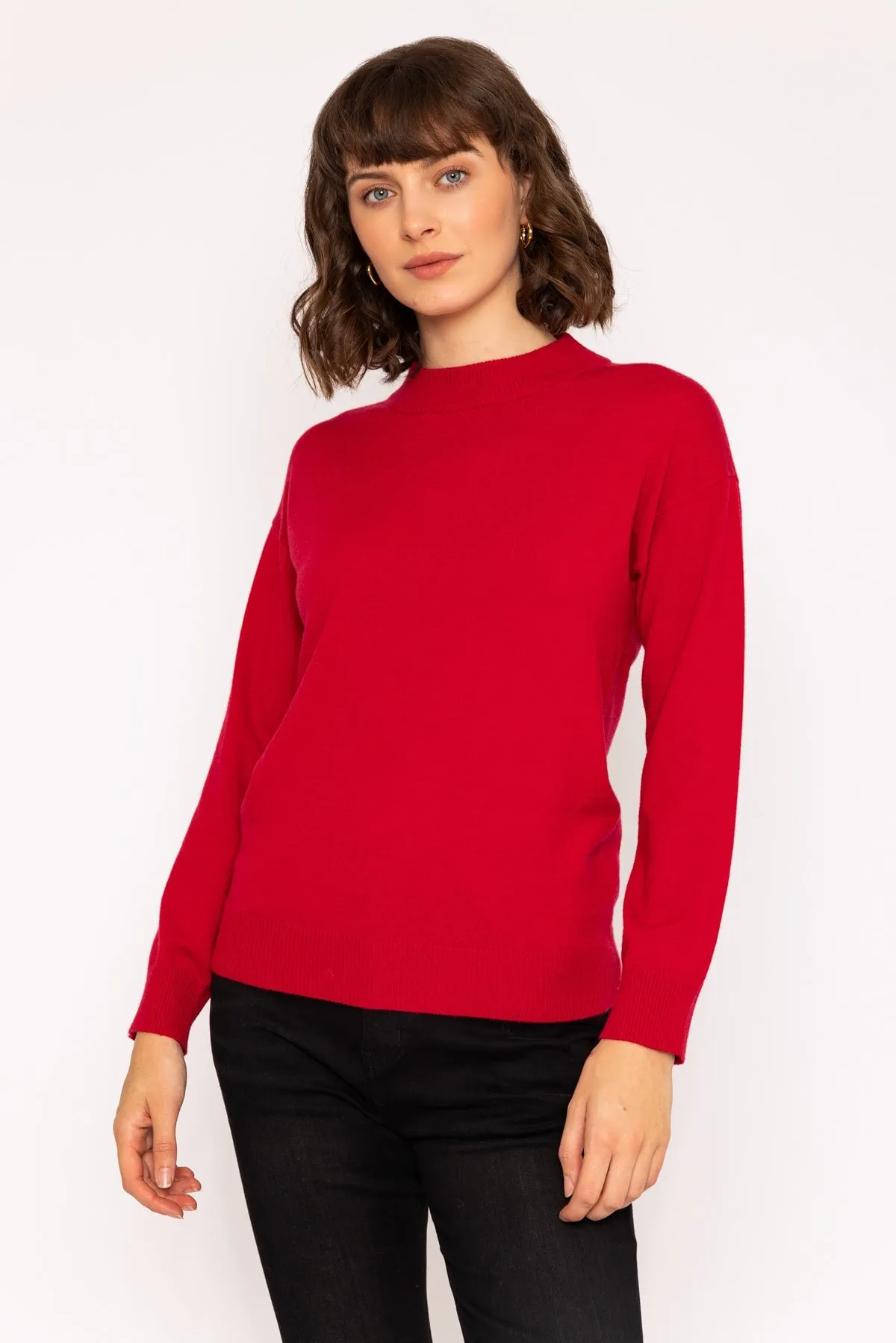 Mock High Neck Knit Jumper in Red