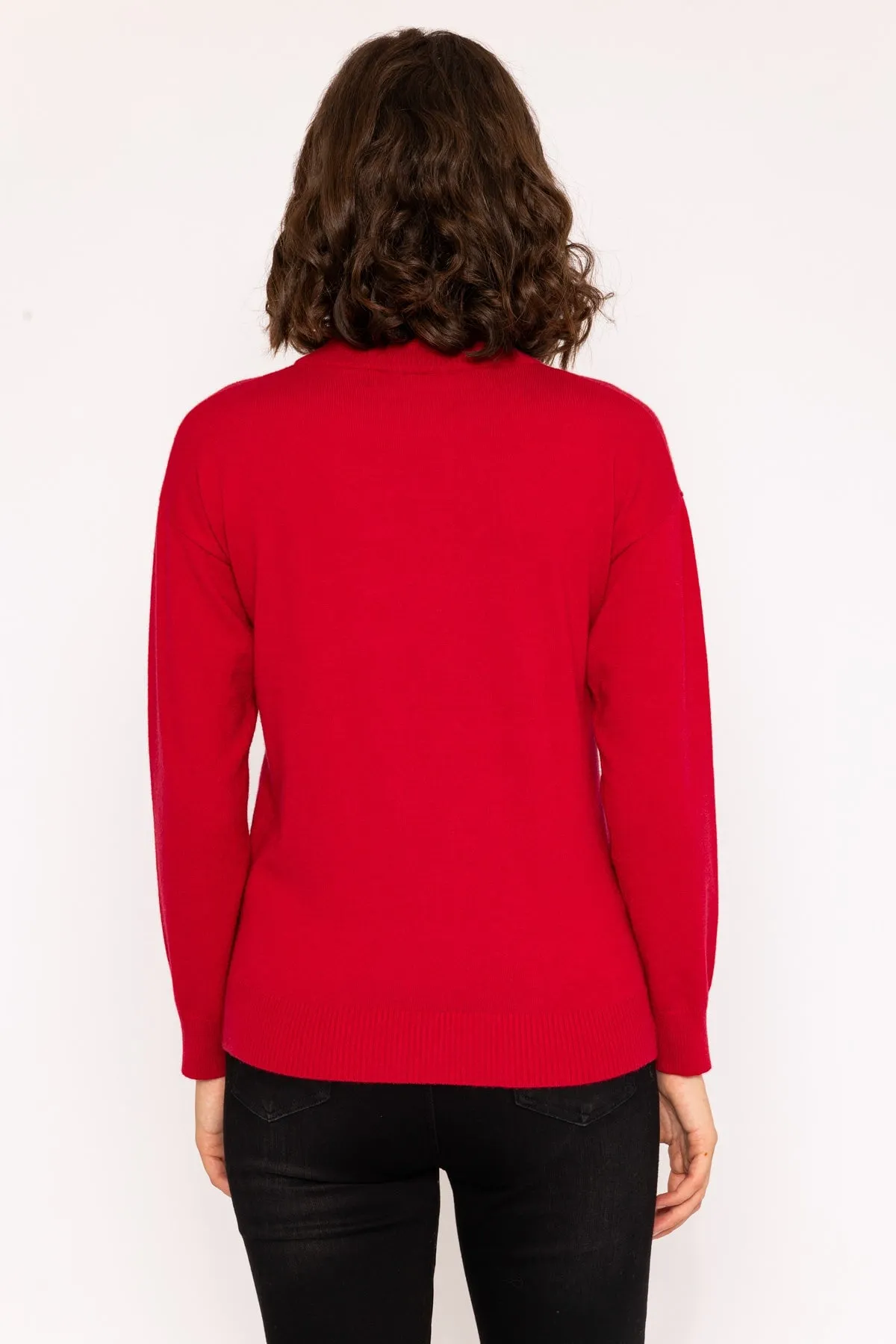 Mock High Neck Knit Jumper in Red