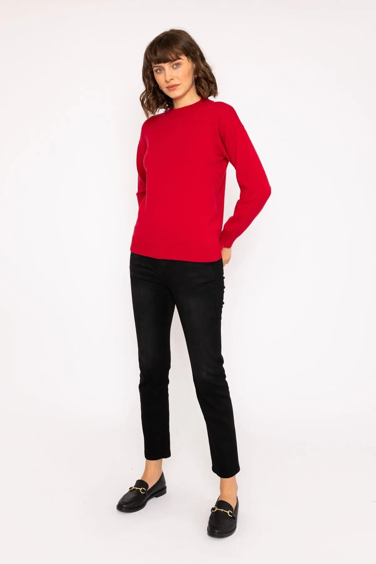 Mock High Neck Knit Jumper in Red