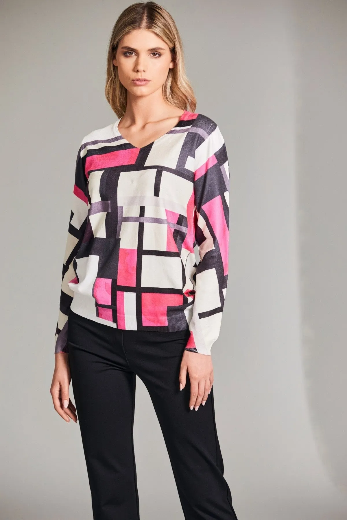 Mondrian Pink Print Knit Jumper