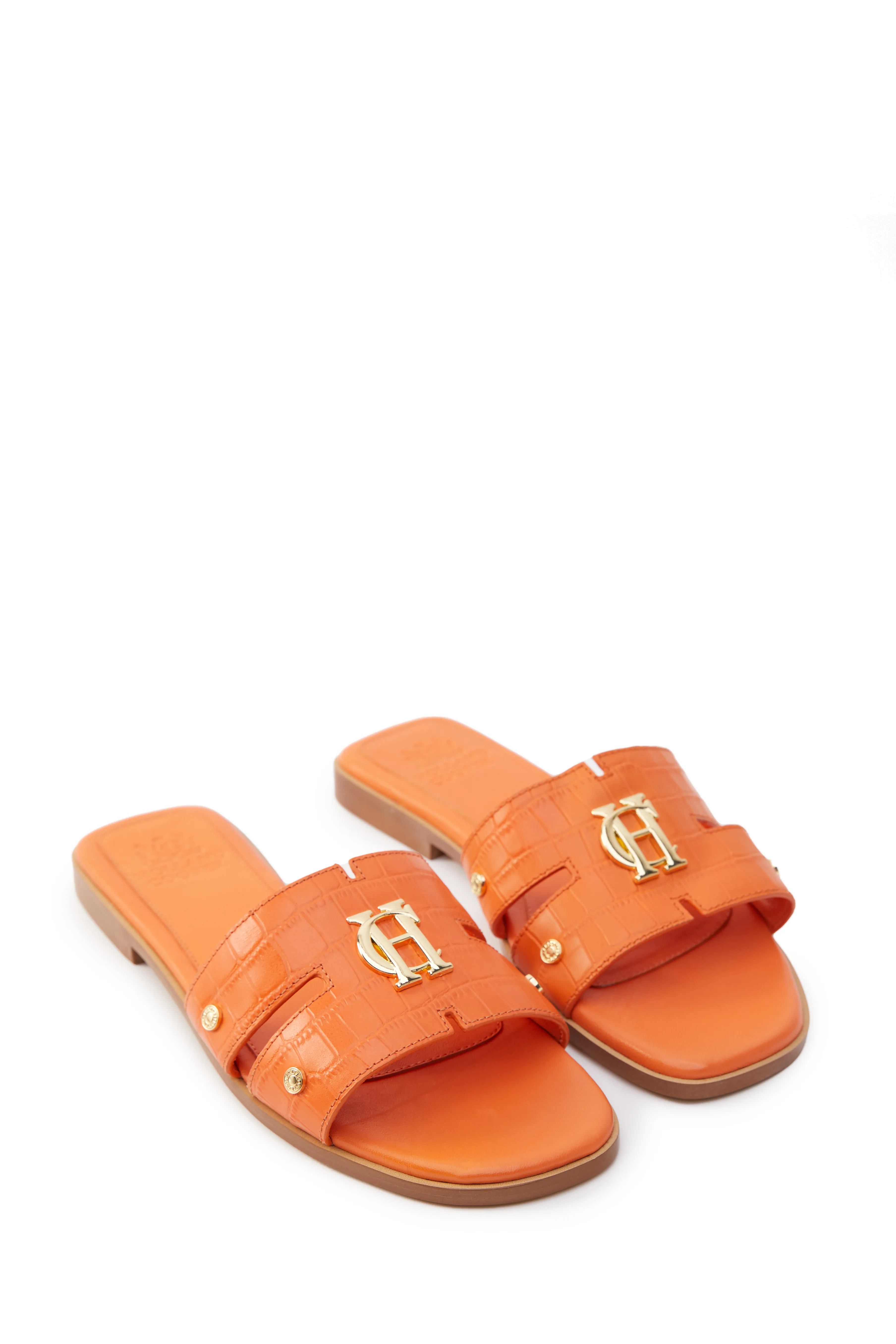 Monogram Slides (Orange Croc)