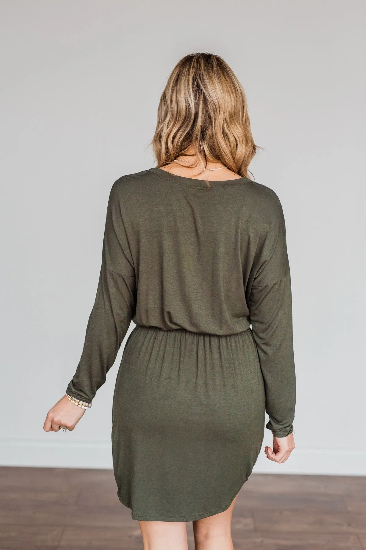 Olive Green Long Sleeve Dress - Moonlight Kisses Patterns