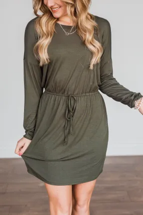 Olive Green Long Sleeve Dress - Moonlight Kisses Patterns