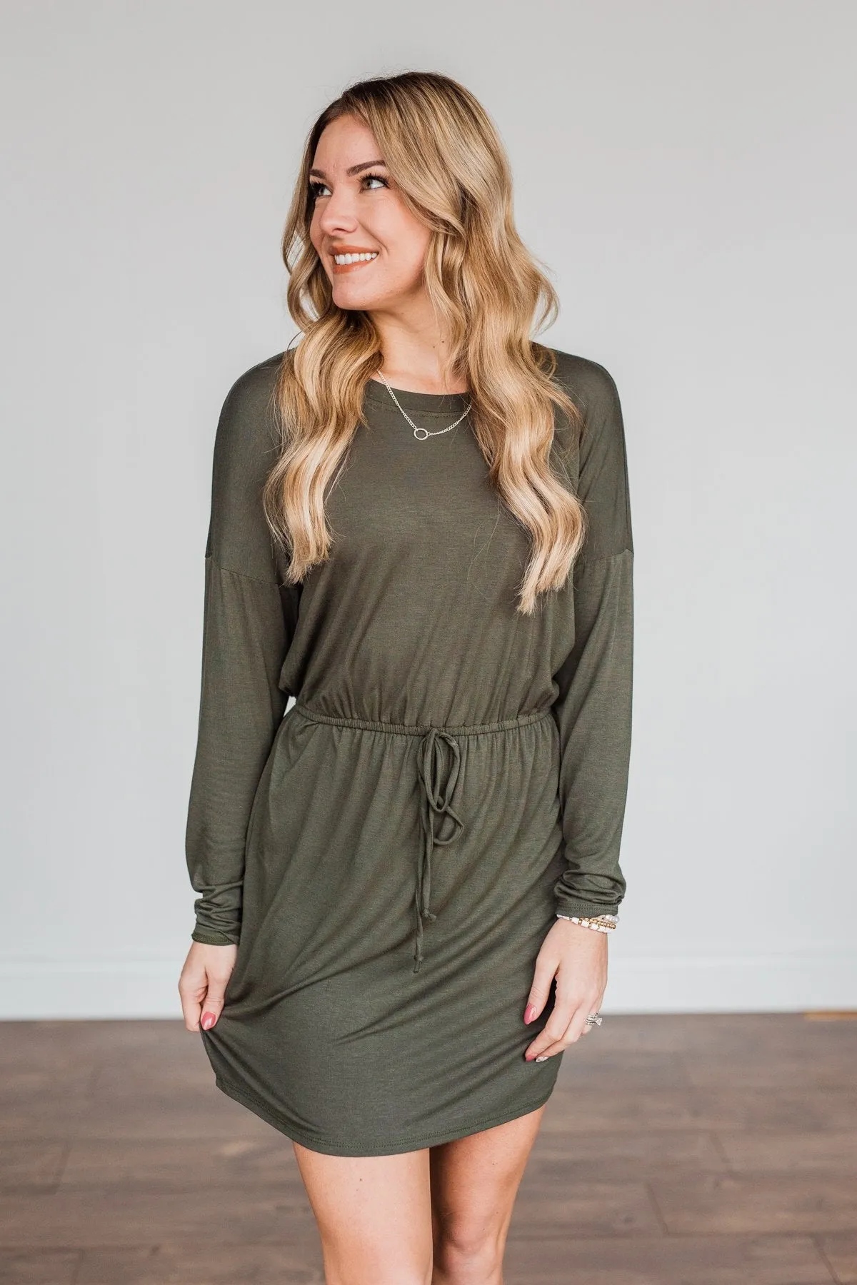 Olive Green Long Sleeve Dress - Moonlight Kisses Patterns