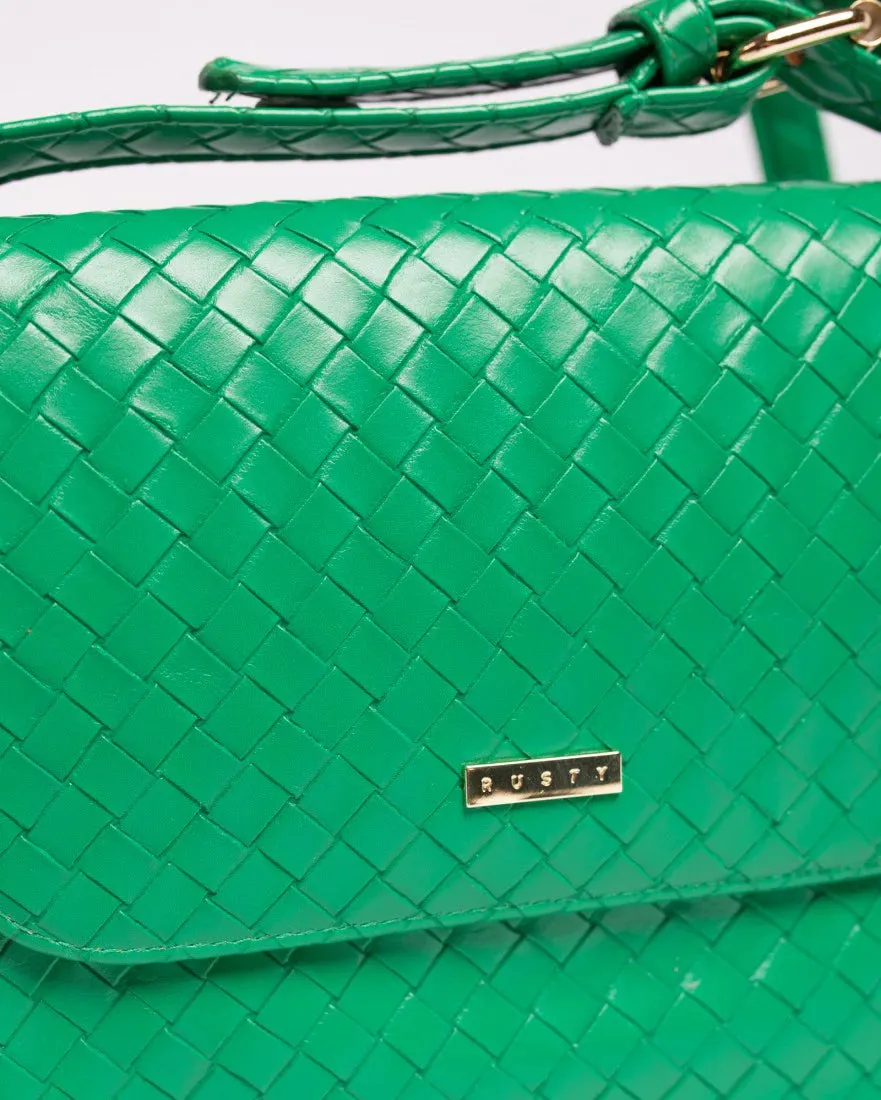 Rusty Green Side Bag with Morral Design.