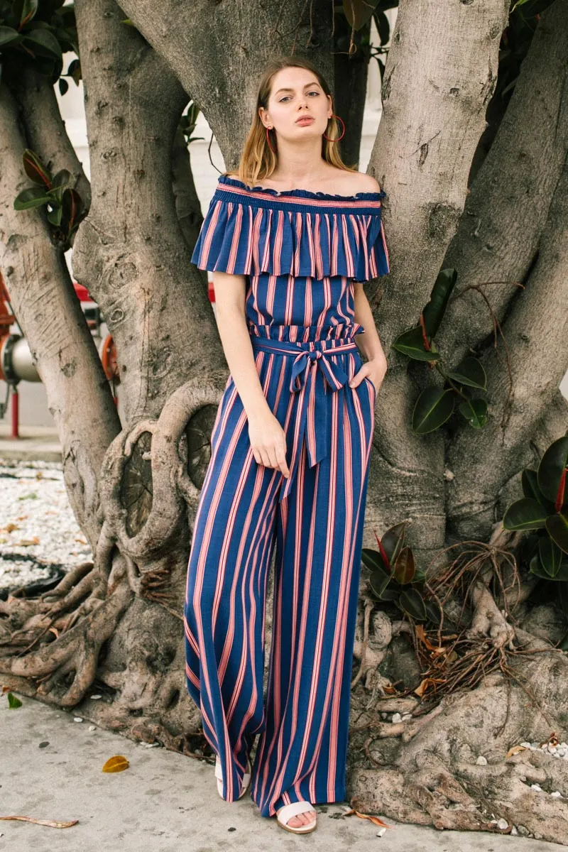 Striped Off Shoulder Top with Short Flutter Sleeves in Multiple Colors