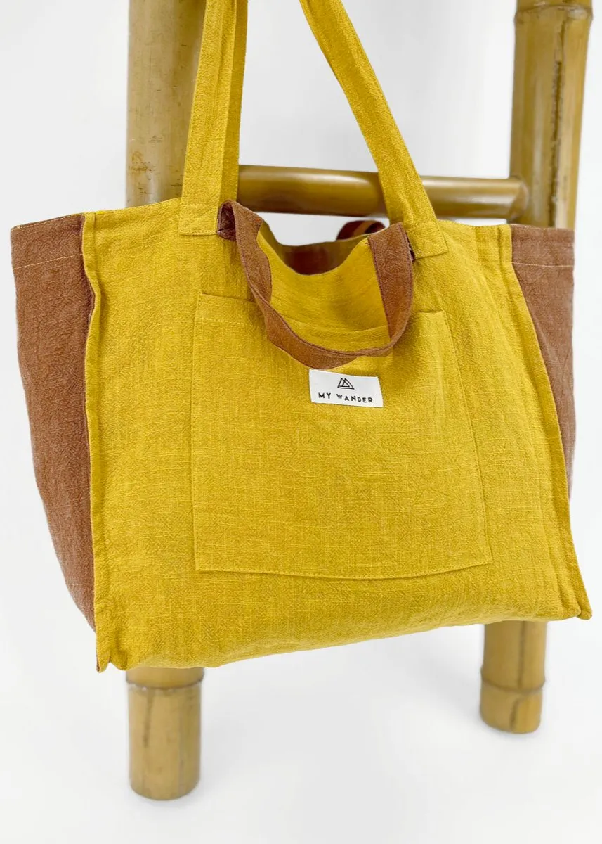 Mustard Linen Small Shopper Bag