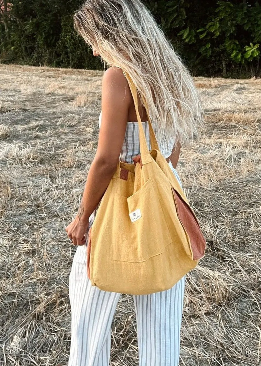 Mustard Linen Small Shopper Bag