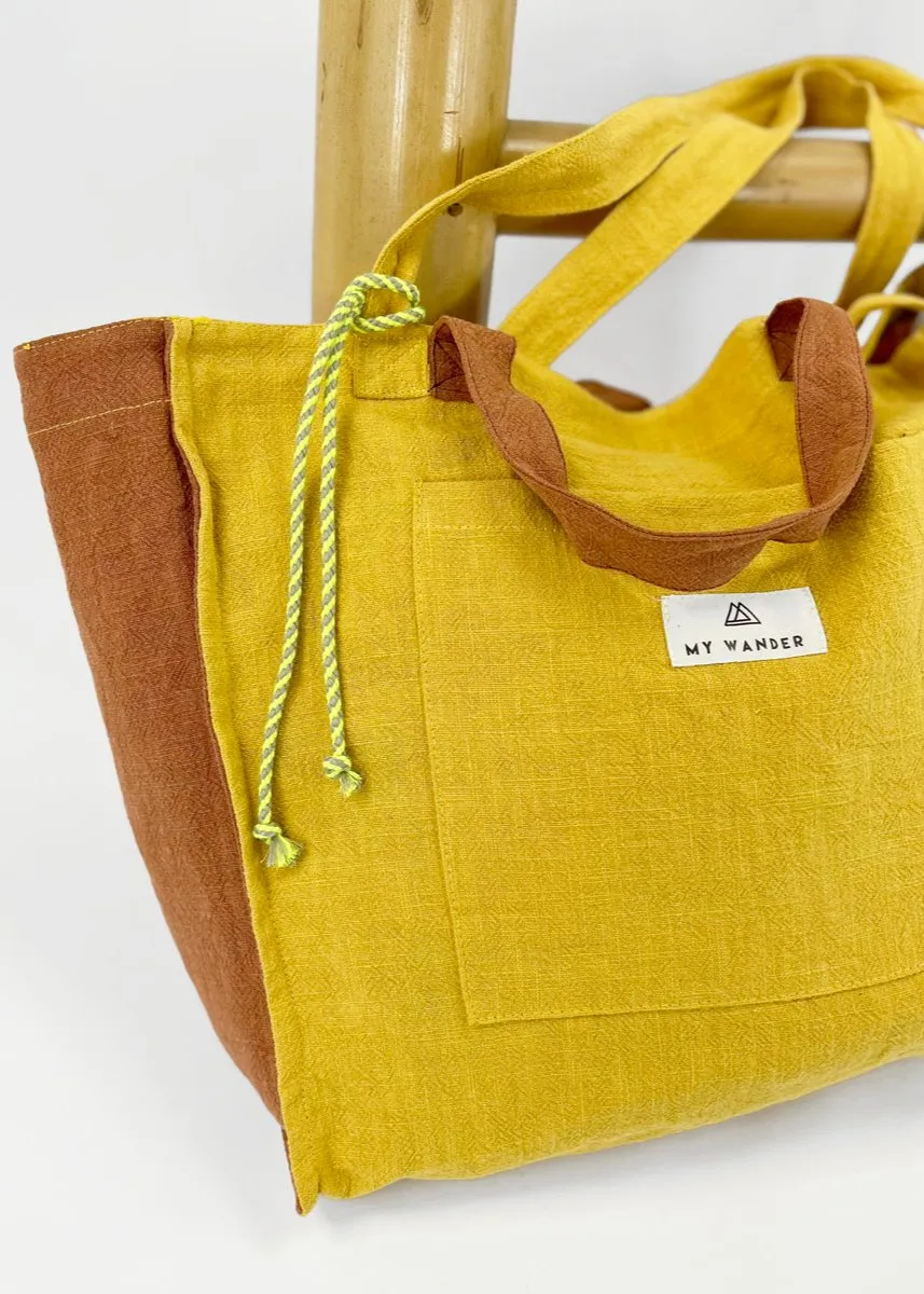 Mustard Linen Small Shopper Bag