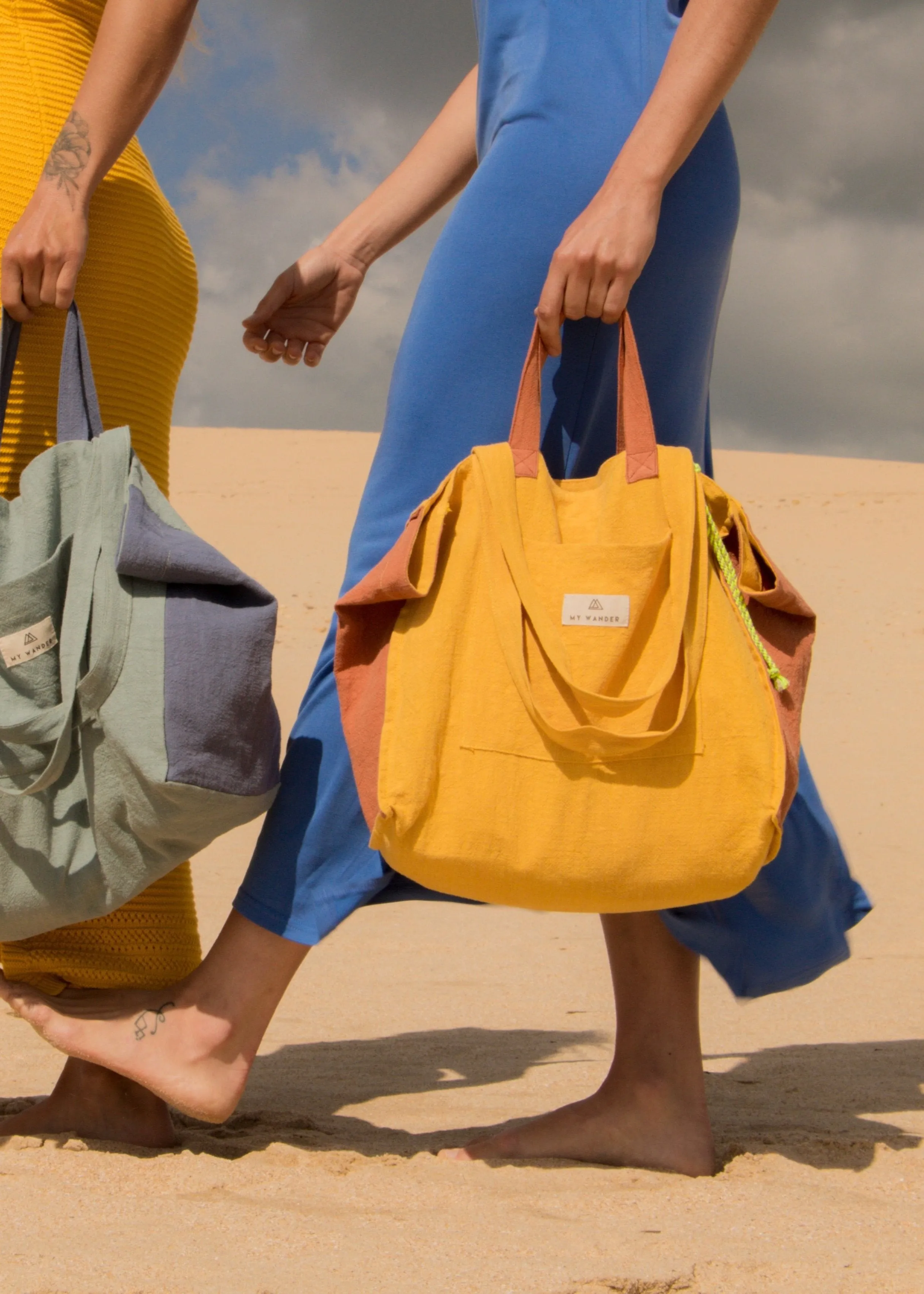 Mustard Linen Small Shopper Bag