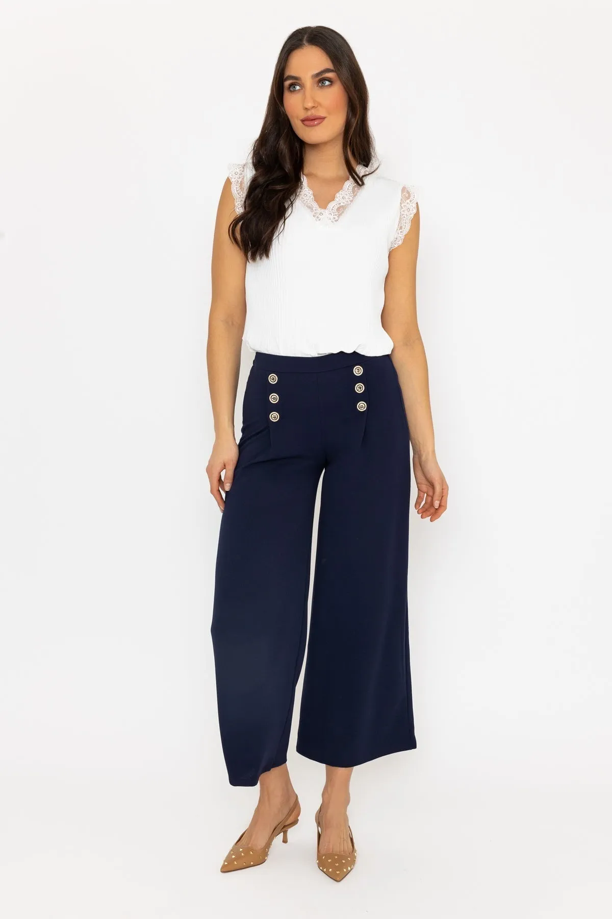 Navy Wide Leg Scuba Trousers