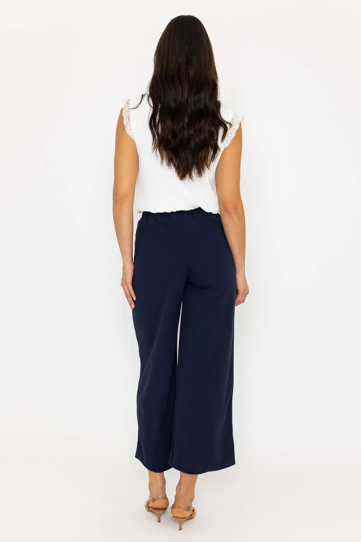 Navy Wide Leg Scuba Trousers