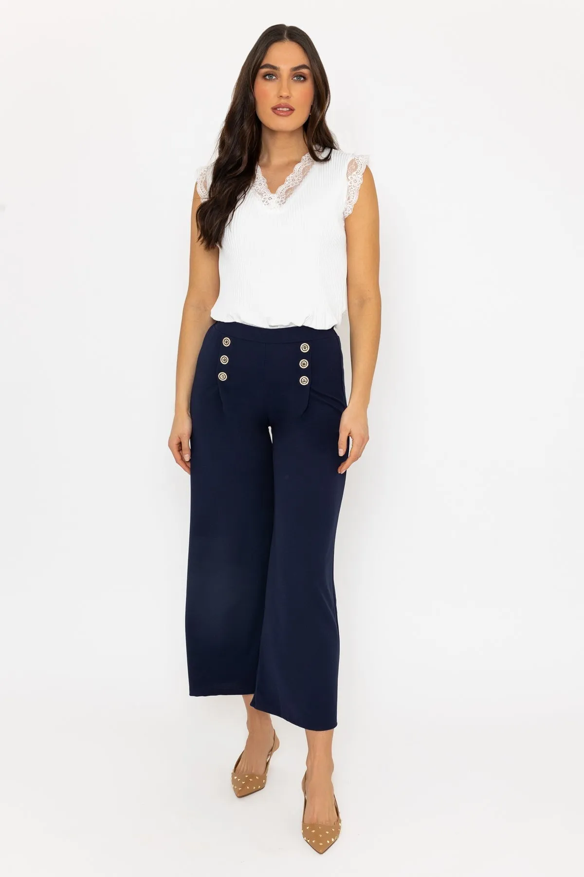 Navy Wide Leg Scuba Trousers