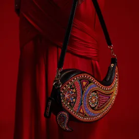 NEO Shoulder Bag Leather -  Black (With Colourful Beads)