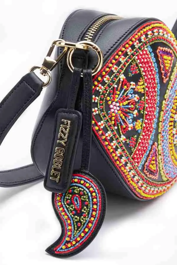 NEO Shoulder Bag Leather -  Black (With Colourful Beads)